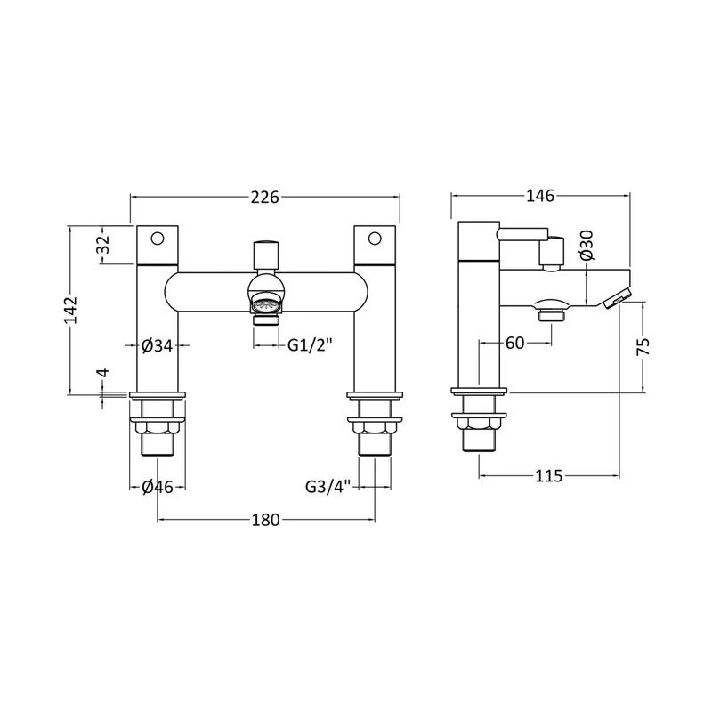 Nuie Series Two Bath Shower Mixer Contemporary Chrome Brass,brass ABS 142x226x146mm