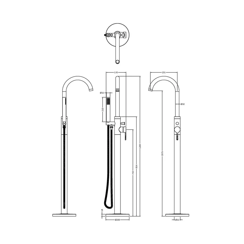 Nuie Aztec Tec Floor Standing Bath Shower Mixer Contemporary Brushed Brass Brass,plastic 1200x200x345mm
