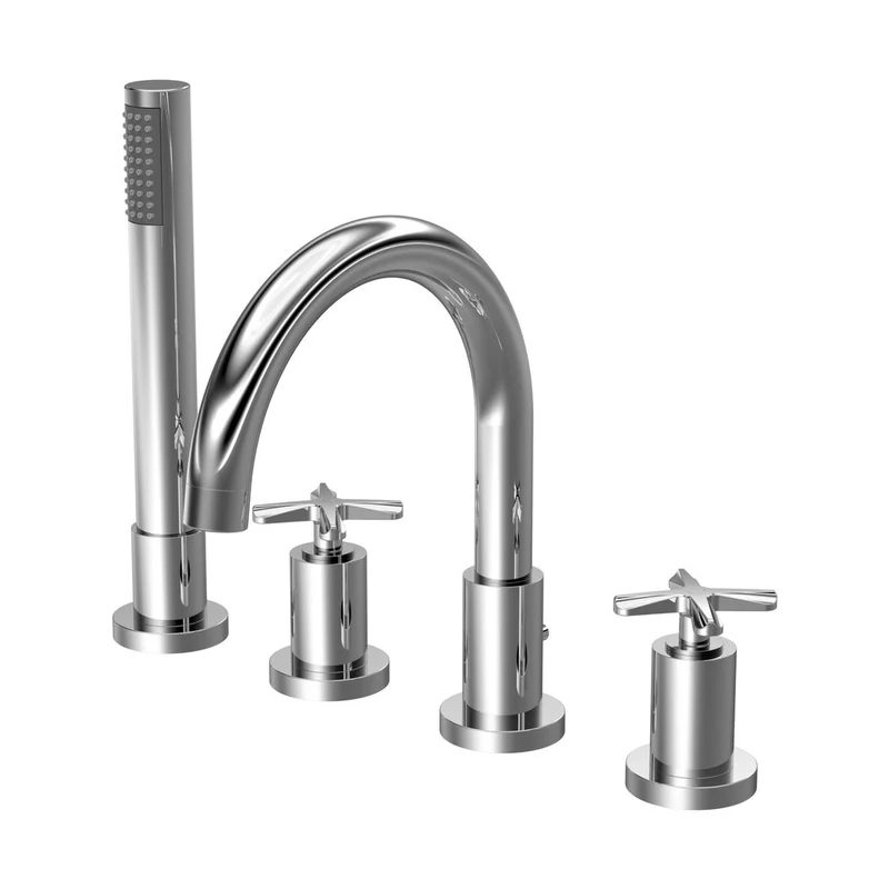 Nuie Aztec 4 Tap Hole Bath Mixer Contemporary Chrome Brass 236x345x207mm