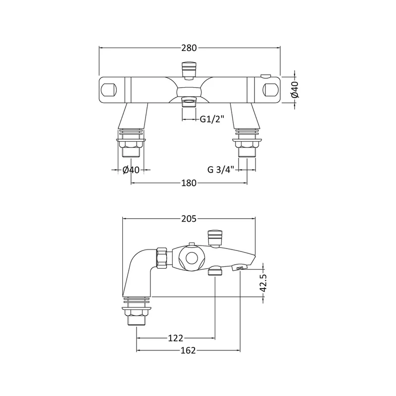 Nuie Thermostatic Bath Shower Mixer Contemporary Chrome Brass,brass ABS 40x288x195mm