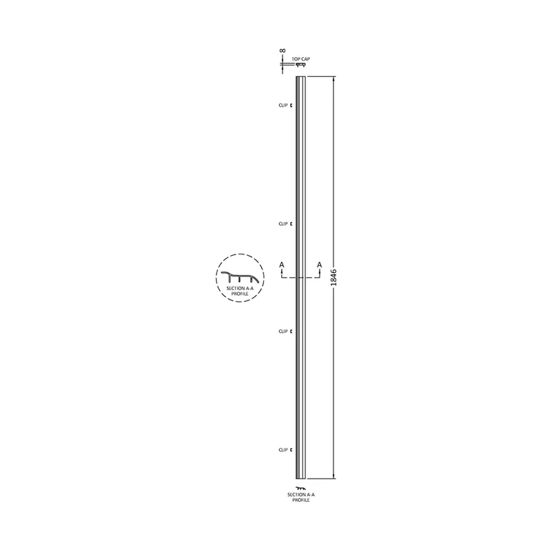 Nuie 1850mm Enclosure Screw Cover Kit Chrome Contemporary Aluminium 1850x43x12mm