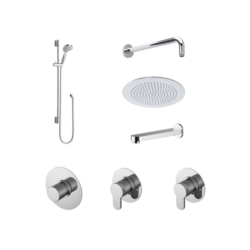 Nuie 3 Outlet Arvan Bundle With Stop Tap & Diverter Contemporary Chrome Brass ABS