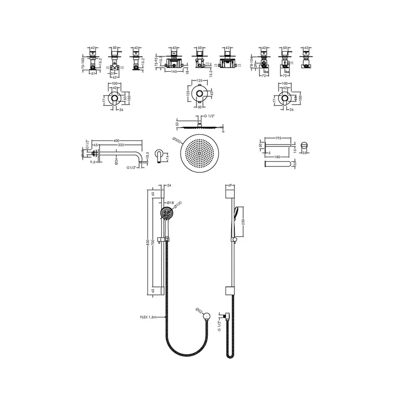 Nuie 3 Outlet Arvan Bundle With Stop Tap & Diverter Contemporary Chrome Brass ABS