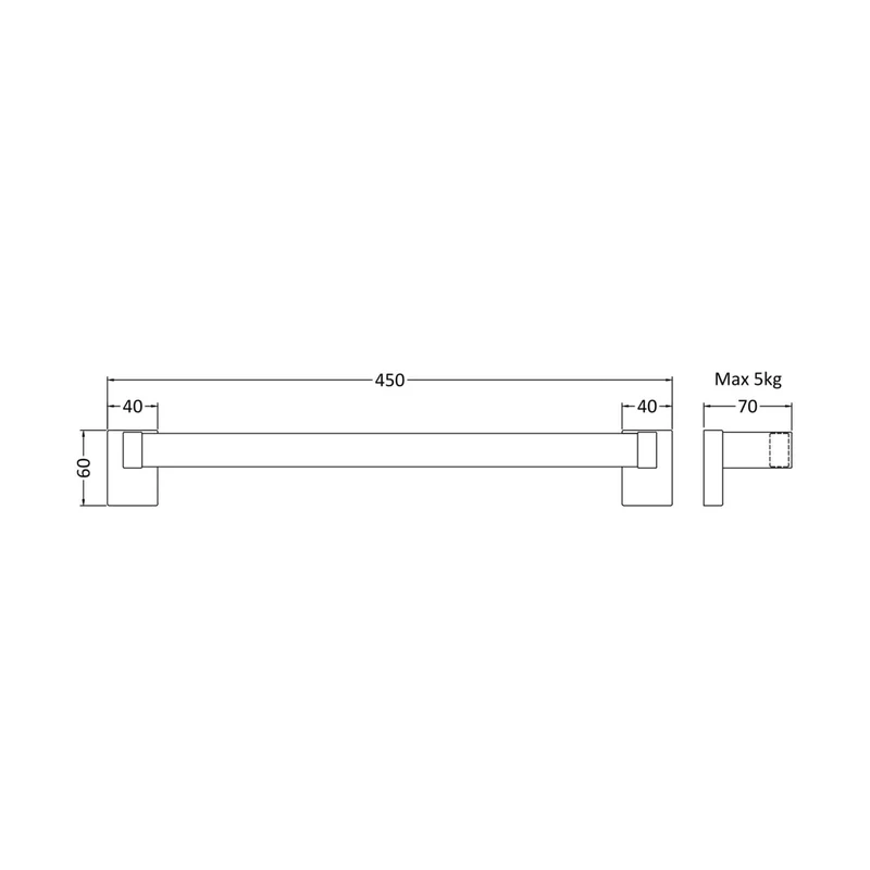 Nuie Heating Extras Magnetic Towel Rail Contemporary Chrome Stainless Steel 60x450x70mm