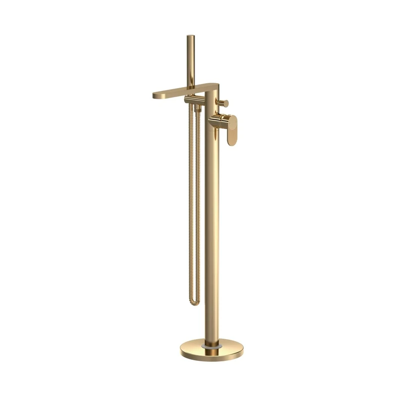 Nuie Cyprus Freestanding Bath Shower Mixer With Kit Contemporary Brushed Brass Brass 880x200x282mm