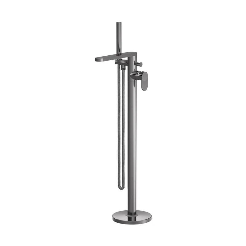 Nuie Cyprus Freestanding Bath Shower Mixer With Kit Contemporary Brushed Pewter Brass 880x200x282mm