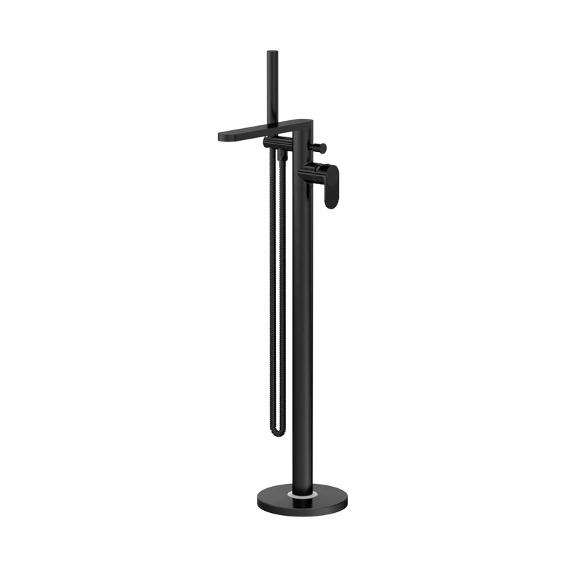 Nuie Cyprus Freestanding Bath Shower Mixer With Kit Contemporary Matt Black Brass 880x200x282mm