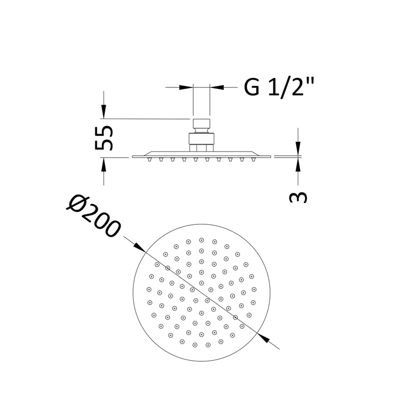 Nuie Round Fixed Head 200mm Diameter Contemporary Brushed Pewter Stainless Steel 56x200x200mm