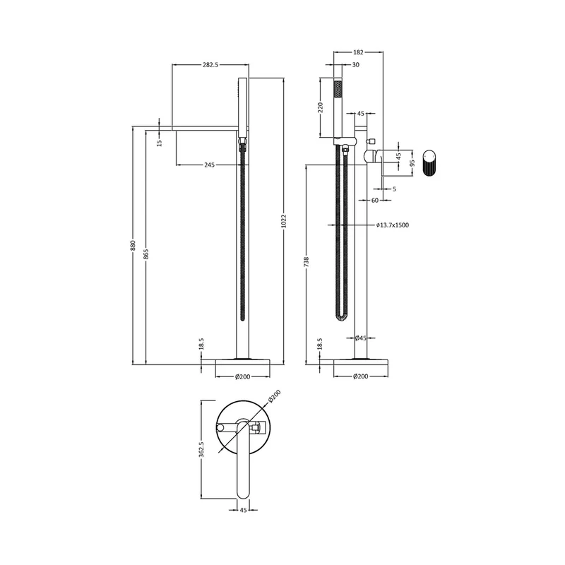 Nuie Cyprus Freestanding Bath Shower Mixer With Kit Contemporary Brushed Bronze Brass 880x200x282mm
