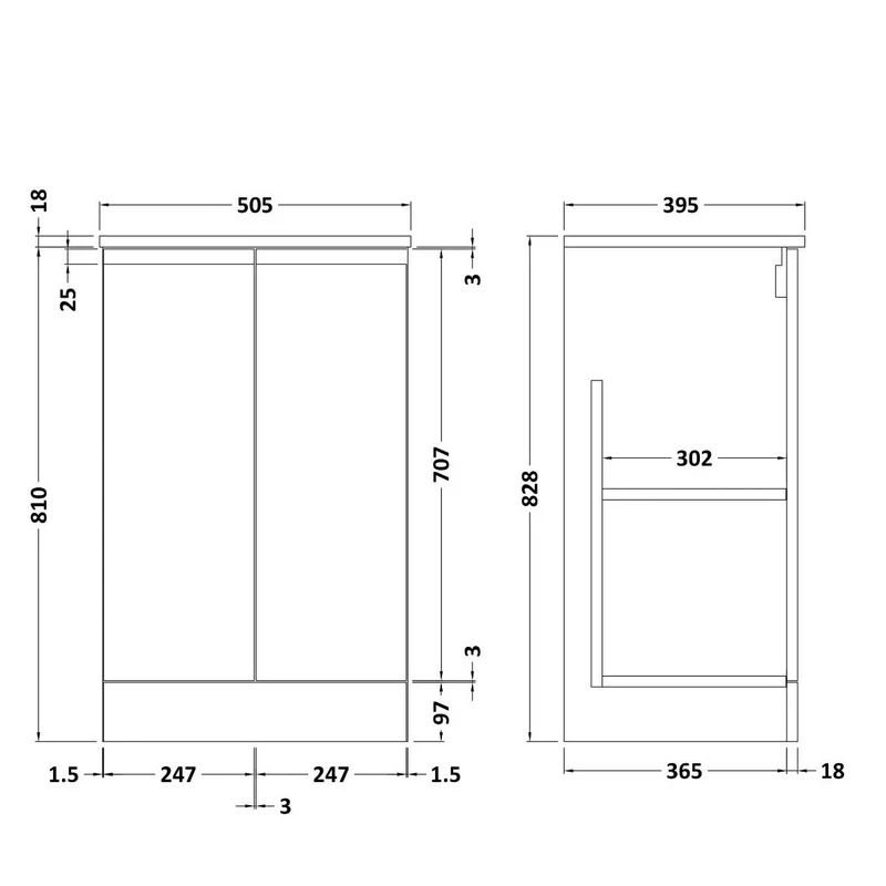 Hudson Reed Urban Floor Standing 500mm Vanity Unit With 2 Doors