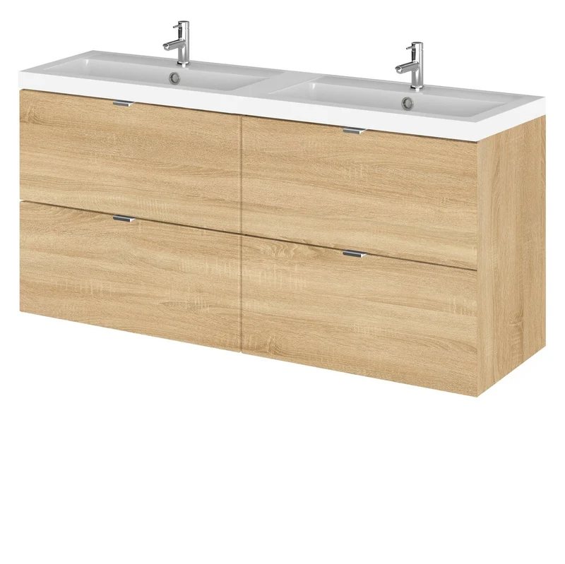 Hudson Reed Fusion Wall Hung 1200mm Vanity Unit With 4 Drawers & Twin Basin