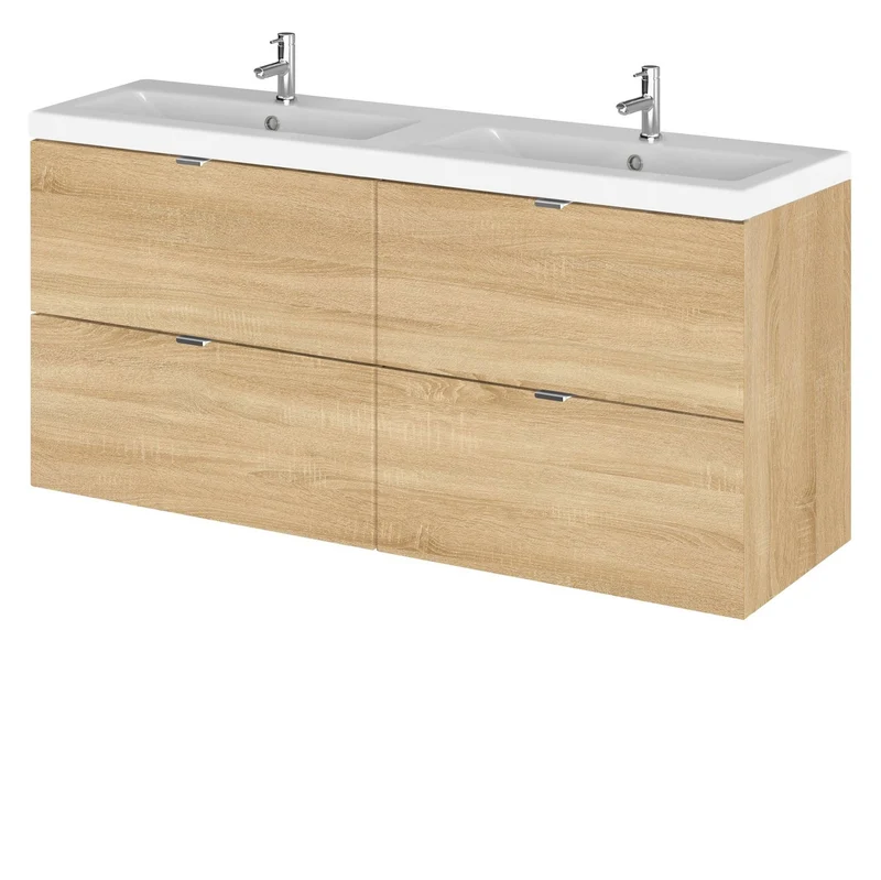 Hudson Reed Fusion Wall Hung 1200mm Vanity Unit With 4 Drawers & Twin Basin
