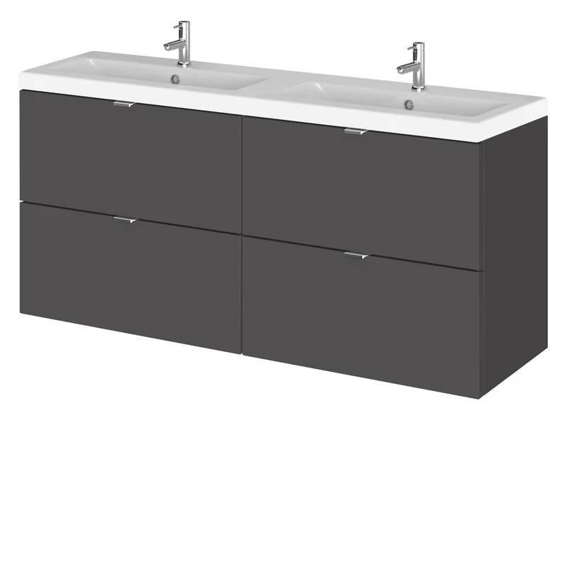 Hudson Reed Fusion Wall Hung 1200mm Vanity Unit With 4 Drawers & Twin Basin