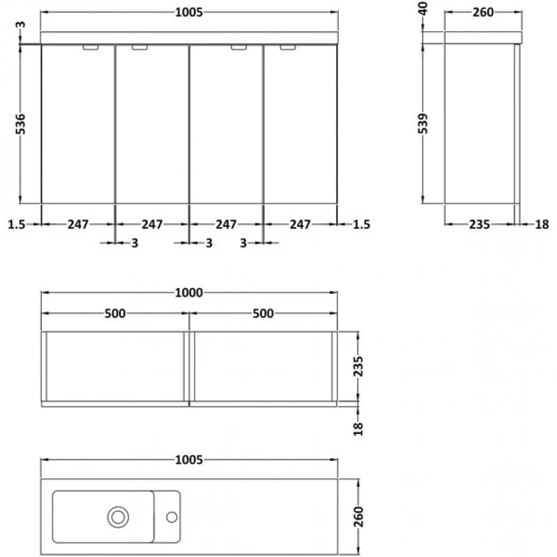 Hudson Reed Fusion Wall Hung Slimline 1000mm Vanity Unit & Basin