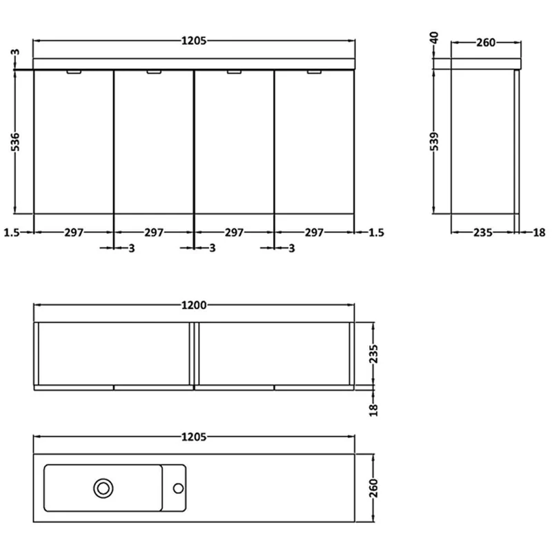 Hudson Reed Fusion Wall Hung Slimline 1200mm Vanity Unit & Basin