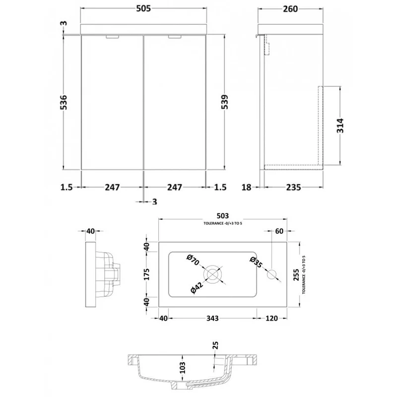Hudson Reed Fusion Wall Hung Slimline 500mm Vanity Unit & Basin