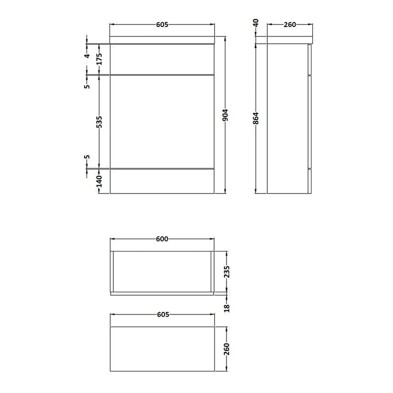 Hudson Reed Fusion Floor Standing Slimline 600mm WC Unit With Polymarble Top