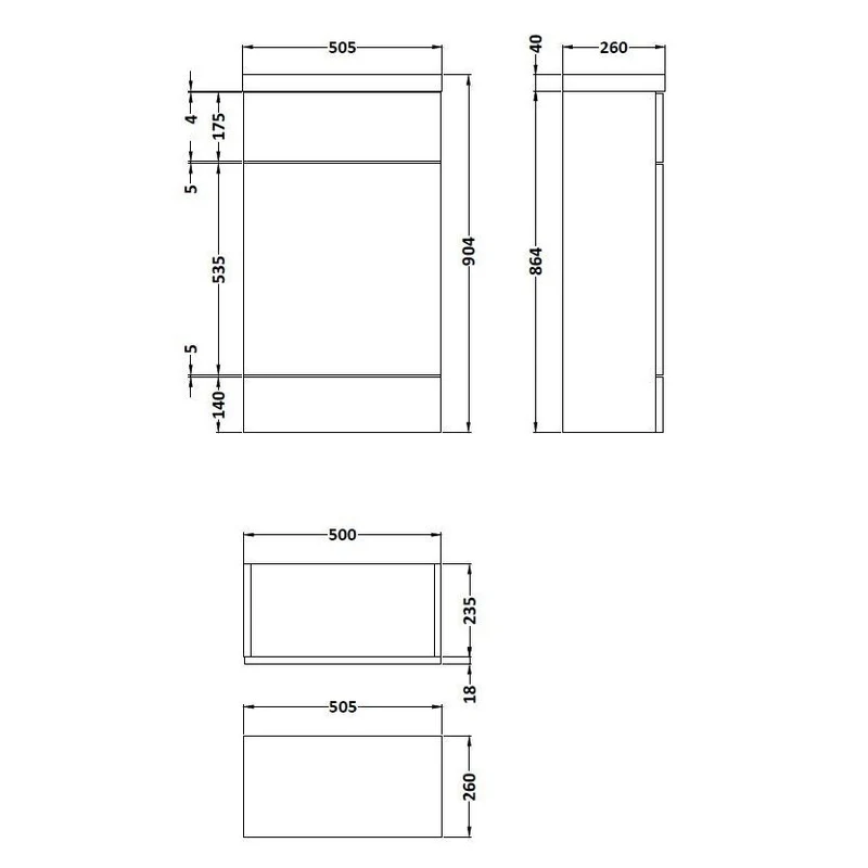 Hudson Reed Fusion Floor Standing Slimline 500mm WC Unit With Polymarble Top