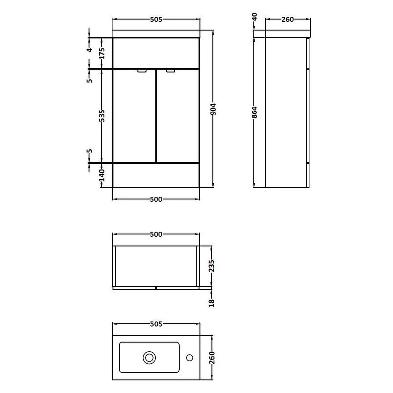 Hudson Reed Fusion Floor Standing Slimline 500mm Vanity Unit & Basin