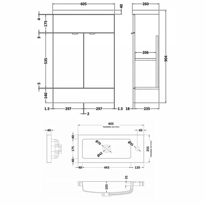 Hudson Reed Fusion Floor Standing Slimline 600mm Vanity Unit & Basin
