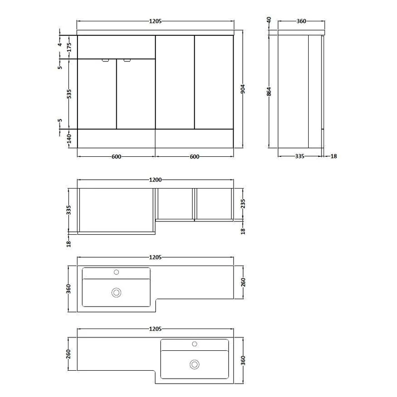 Hudson Reed Fusion 1200mm Floorstanding Combination Unit With 2 x 300mm Base Units