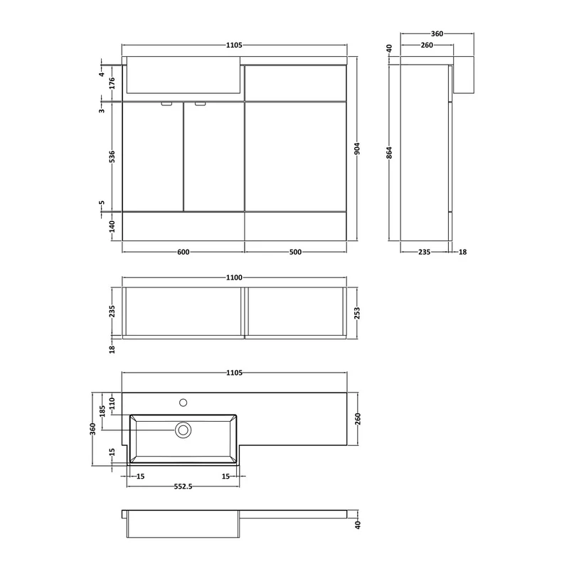 Hudson Reed Fusion 1100mm Floorstanding Combination Unit With Square Semi Recessed Basin