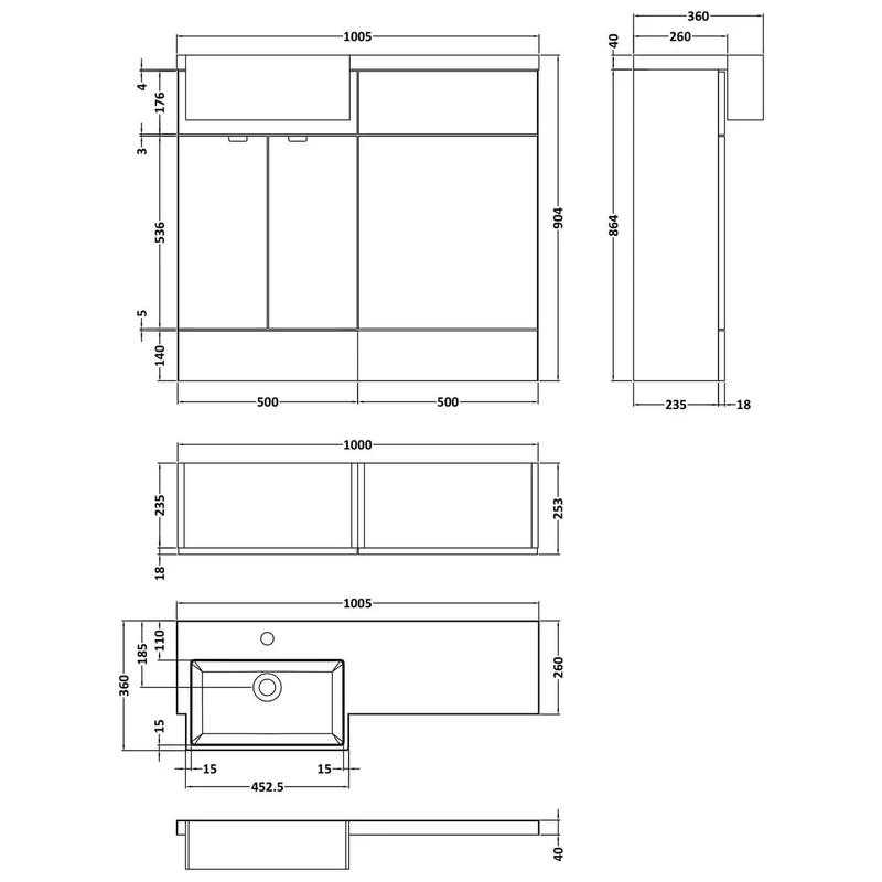 Hudson Reed Fusion 1000mm Floorstanding Combination Unit With Square Semi Recessed Basin