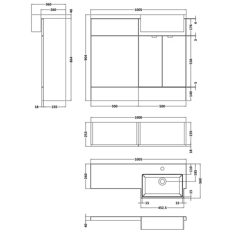 Hudson Reed Fusion 1000mm Floorstanding Combination Unit With Square Semi Recessed Basin