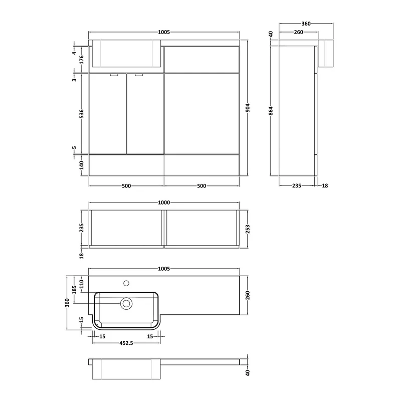 Hudson Reed Fusion 1000mm Floorstanding Combination Unit With Round Semi Recessed Basin
