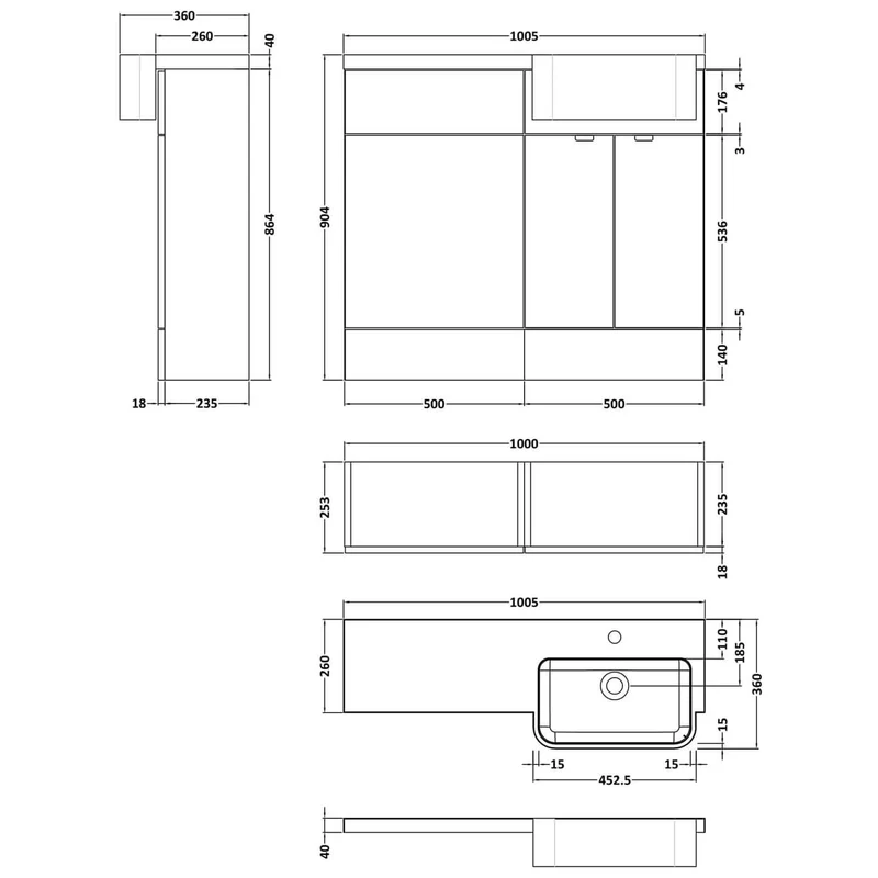 Hudson Reed Fusion 1000mm Floorstanding Combination Unit With Round Semi Recessed Basin