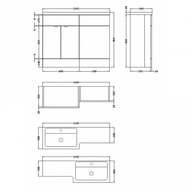 Hudson Reed Fusion 1100mm Floorstanding Combination Unit With L Shaped Basin