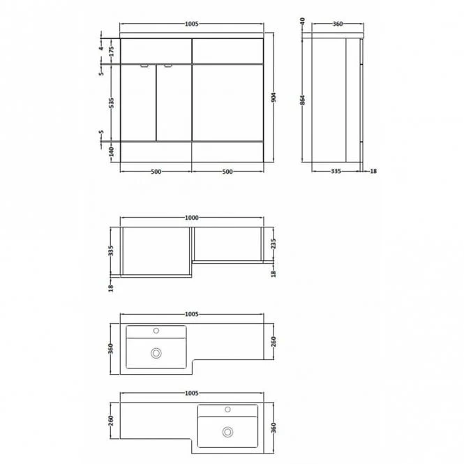 Hudson Reed Fusion 1000mm Floorstanding Combination Unit With L Shaped Basin