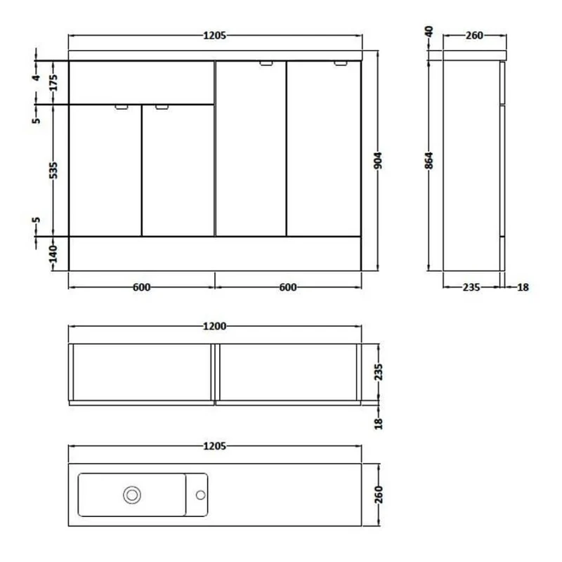 Hudson Reed Fusion 1200mm Slimline Floorstanding Combination Unit With 2 x 300mm Base Units