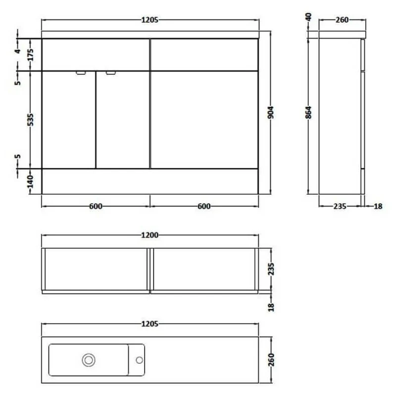 Hudson Reed Fusion 1200mm Slimline Floorstanding Combination Unit With WC Unit