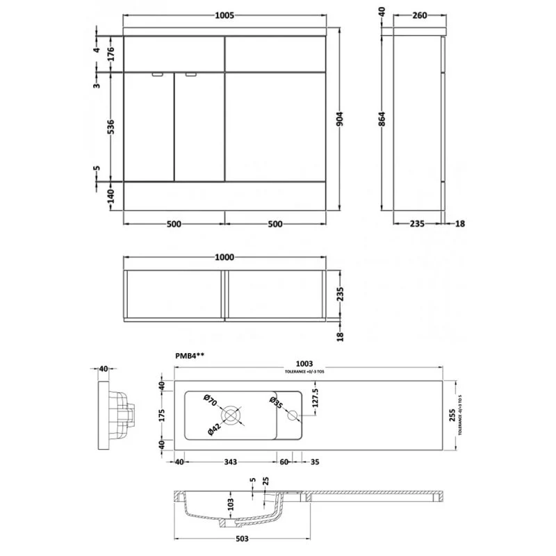 Hudson Reed Fusion 1000mm Slimline Floorstanding Combination Unit