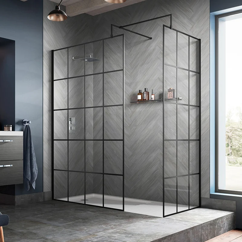 Vista 8mm Matt Black Grid Walk-In Shower Screen - 1950mm With Easy Clean Glass