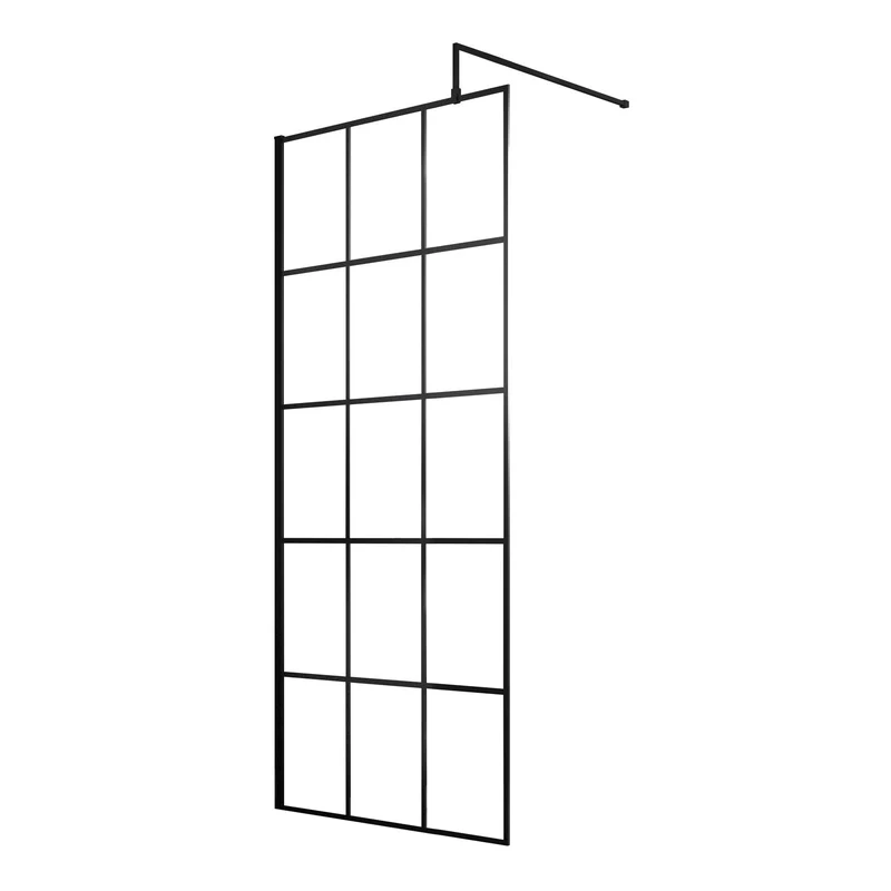 Vista 8mm Matt Black Grid Walk-In Shower Screen - 1950mm With Easy Clean Glass