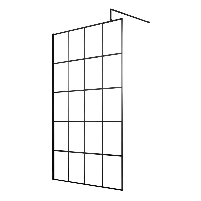 Vista 8mm Matt Black Grid Walk-In Shower Screen - 1950mm With Easy Clean Glass
