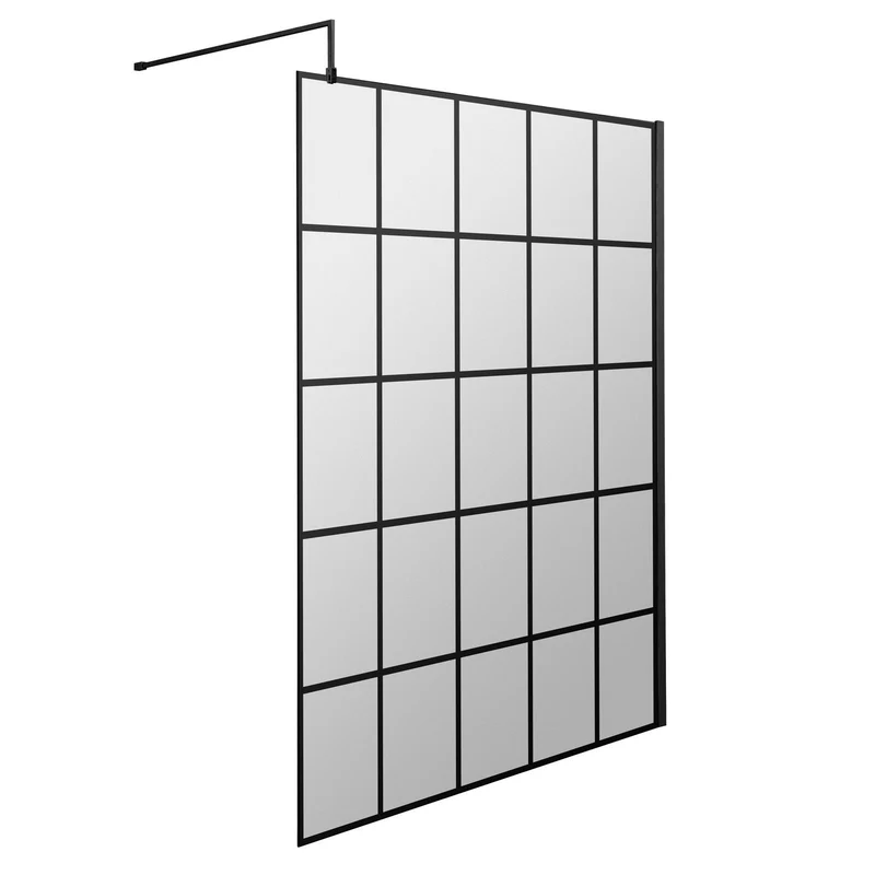 Vista 8mm Matt Black Grid Walk-In Shower Screen - 1950mm With Easy Clean Glass