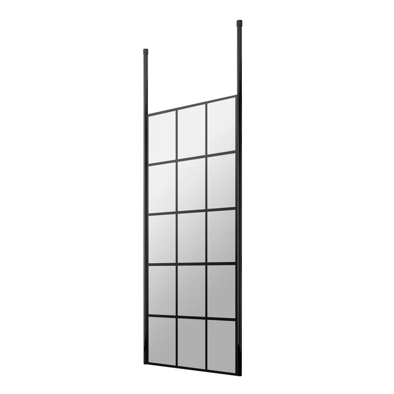Vista 8mm Matt Black Grid Freestanding Walk-In Shower Screen With Ceiling Posts - 1950mm With Easy Clean Glass