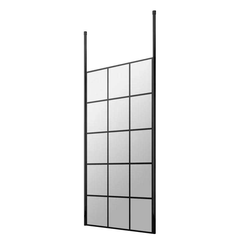 Vista 8mm Matt Black Grid Freestanding Walk-In Shower Screen With Ceiling Posts - 1950mm With Easy Clean Glass