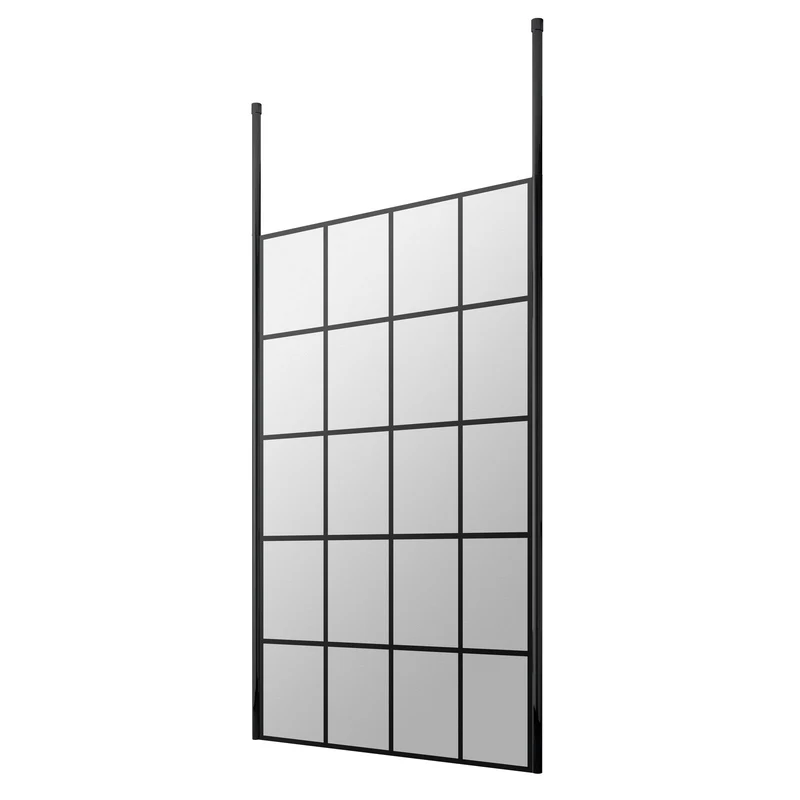 Vista 8mm Matt Black Grid Freestanding Walk-In Shower Screen With Ceiling Posts - 1950mm With Easy Clean Glass