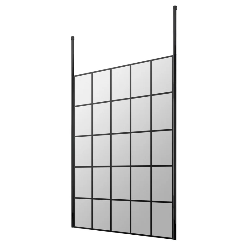 Vista 8mm Matt Black Grid Freestanding Walk-In Shower Screen With Ceiling Posts - 1950mm With Easy Clean Glass