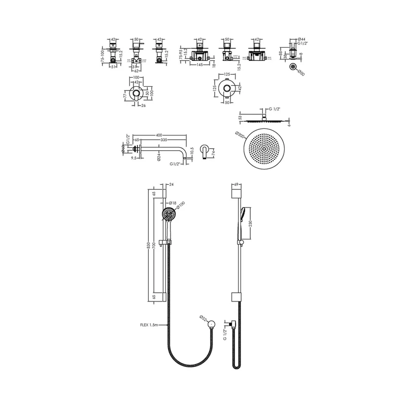 Nuie 3 Outlet Arvan Bundle With Stop Taps Contemporary Chrome Brass ABS