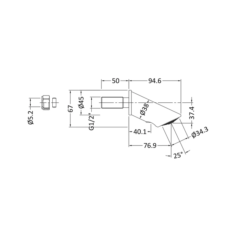 Nuie Concealed Anti-vandal Fixed Head Contemporary Chrome Brass ABS 45x45x95mm