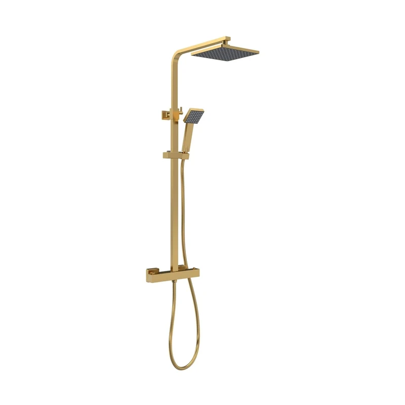 Nuie Square Thermostatic Bar Valve & Shower Kit Contemporary Brushed Brass Brass ABS 1200x200x465mm