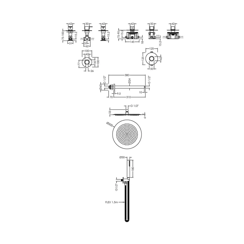 Nuie 2 Outlet Arvan Double Bundle With Stop Taps Contemporary Chrome Brass ABS