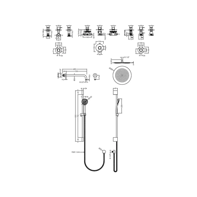 Nuie 2 Outlet Arvan Bundle With Stop Tap & Diverter Contemporary Chrome Brass ABS