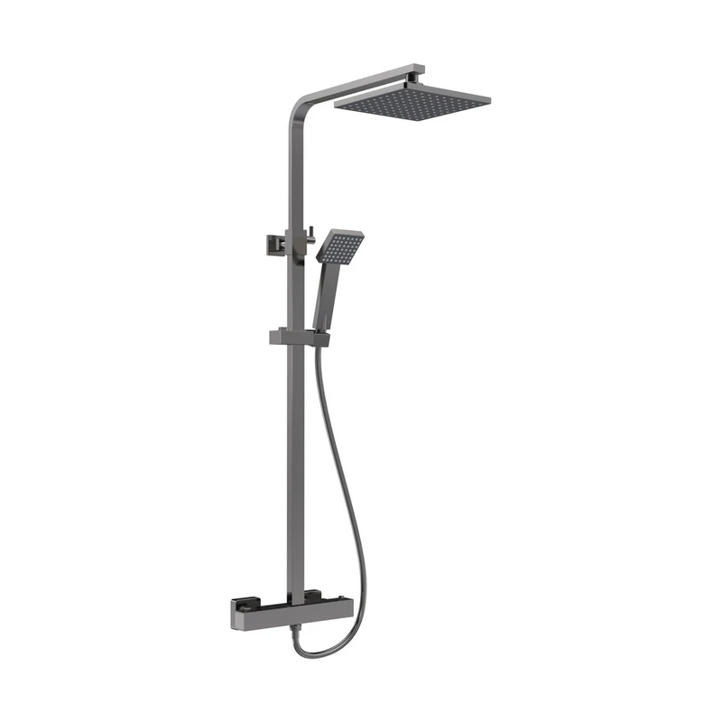 Nuie Square Thermostatic Bar Valve & Shower Kit Contemporary Brushed Pewter Brass ABS 1200x261x465mm