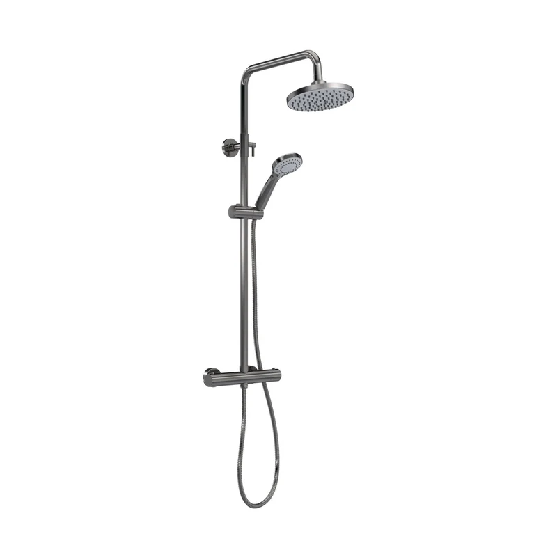 Nuie Round Thermostatic Bar Valve & Shower Kit Contemporary Brushed Pewter Brass ABS 1245x267x429mm